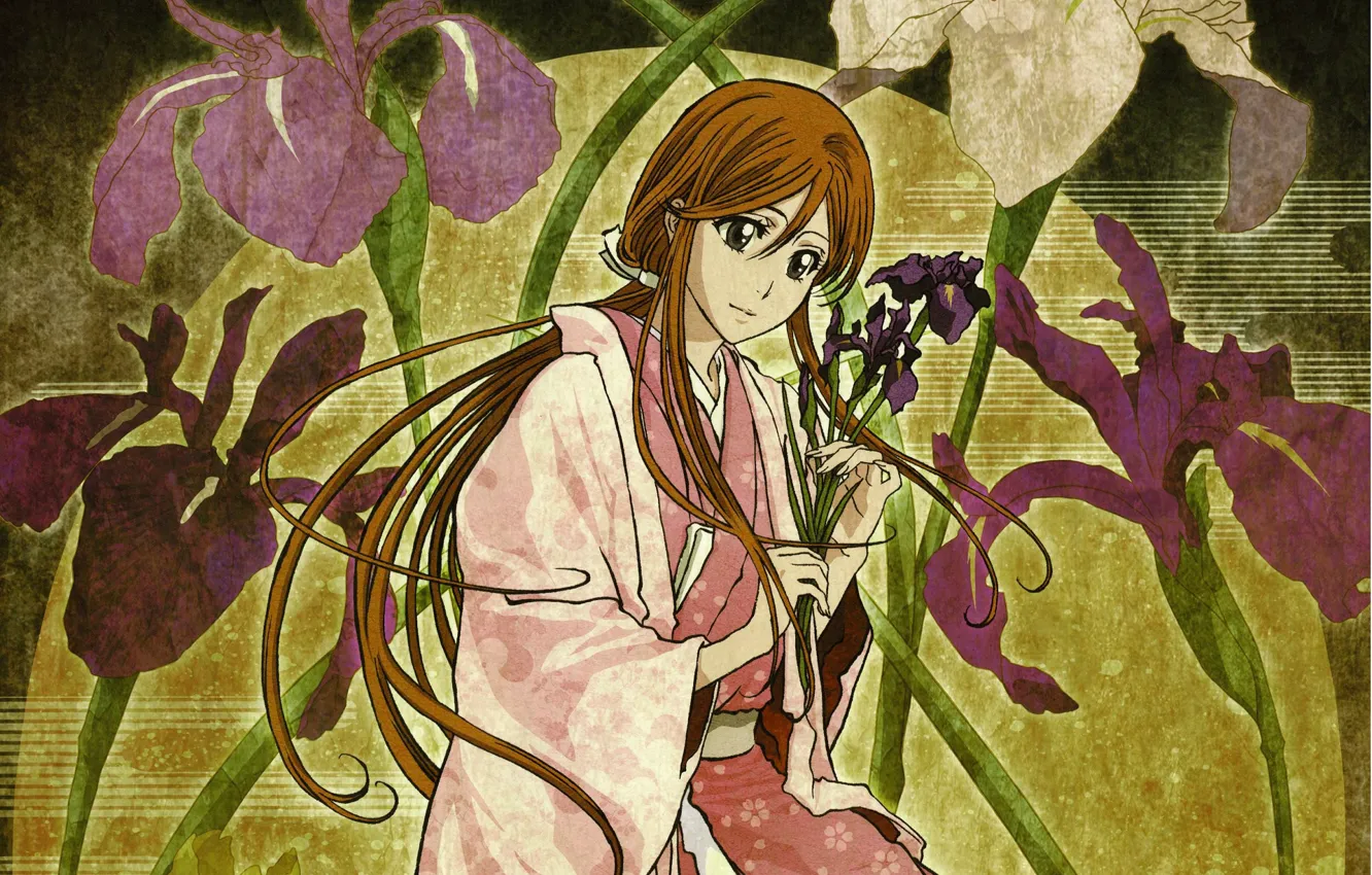 Photo wallpaper girl, flowers, Bleach, Bleach, iris, Inoue Orihime