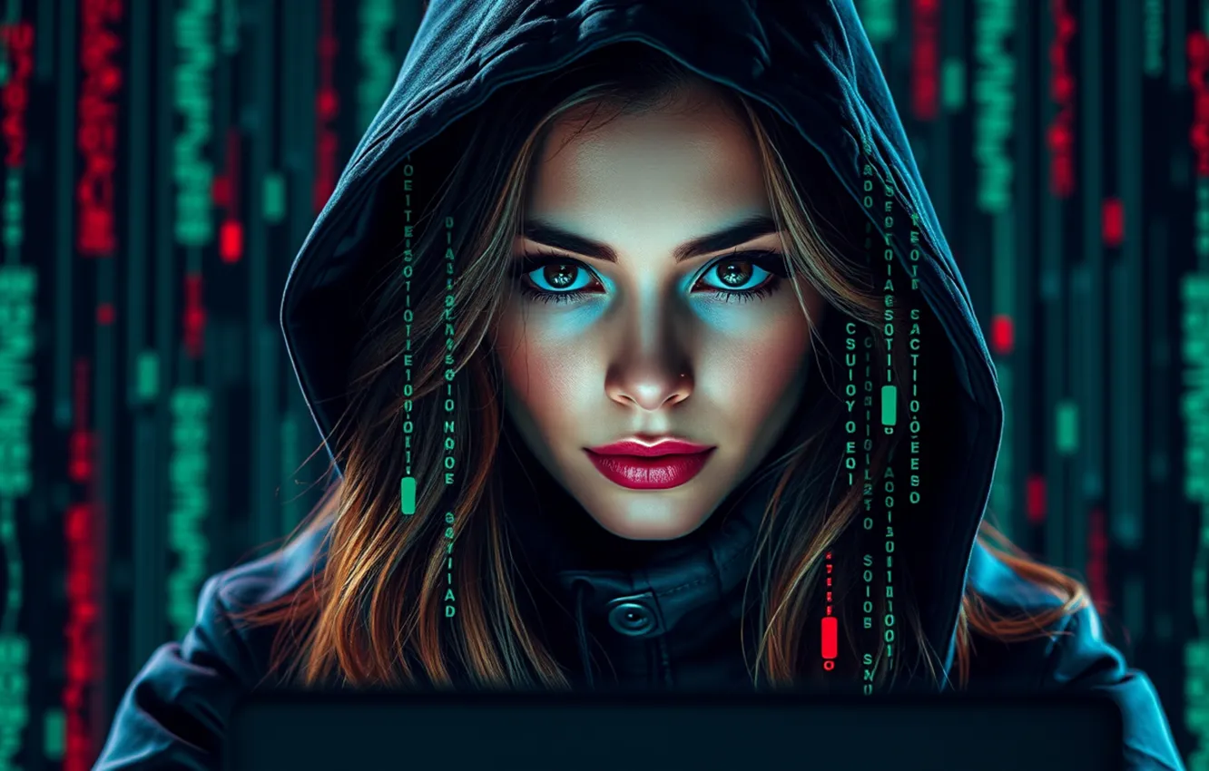 Photo wallpaper girl, Internet, hacker, AI art