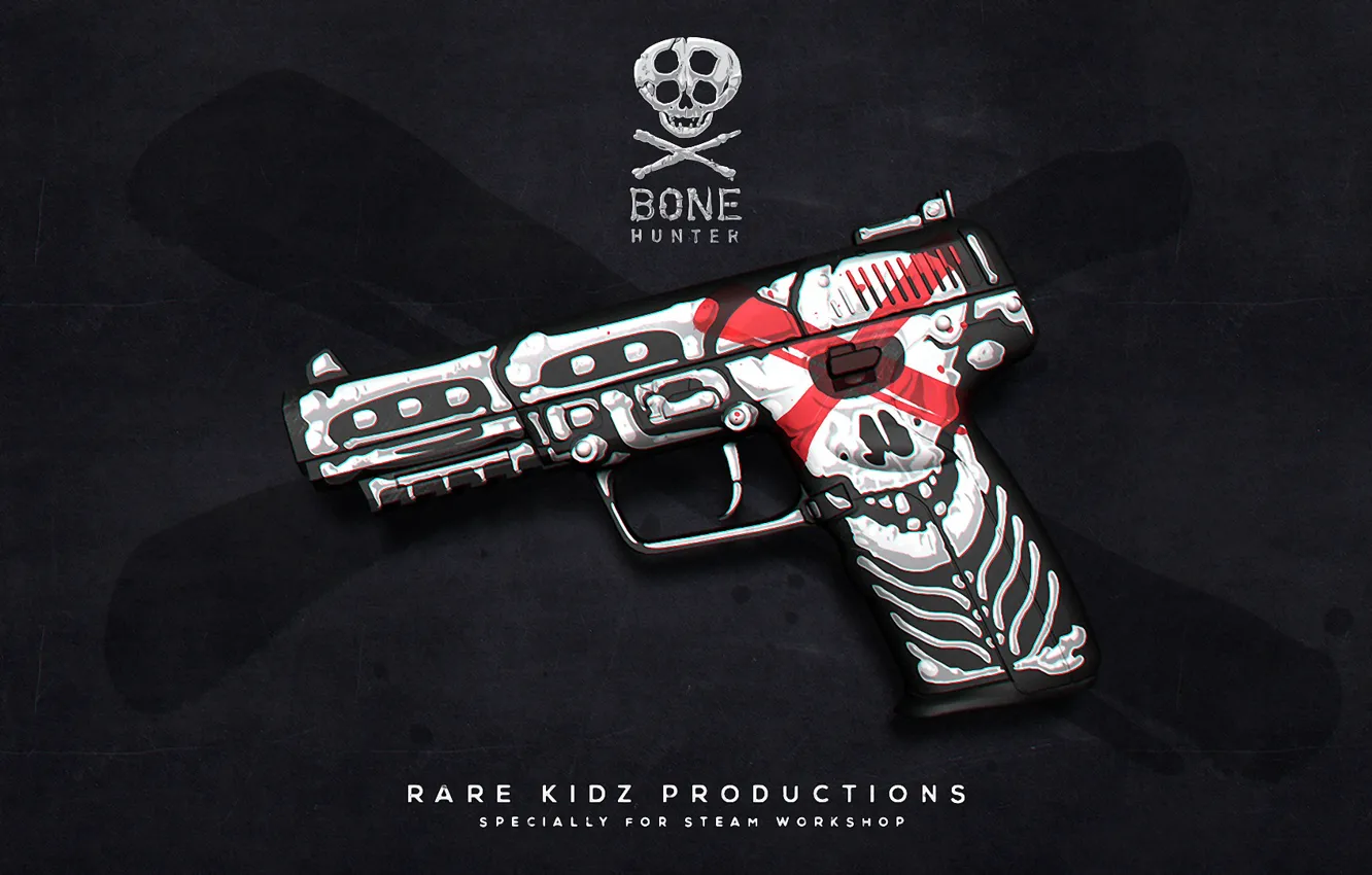 Photo wallpaper skull, bones, paint, cs go, Workshop, custom paint job, Five-seveN, BONE HUNTER