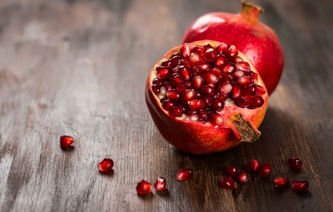 Photo wallpaper Board, pomegranate grains, garnet