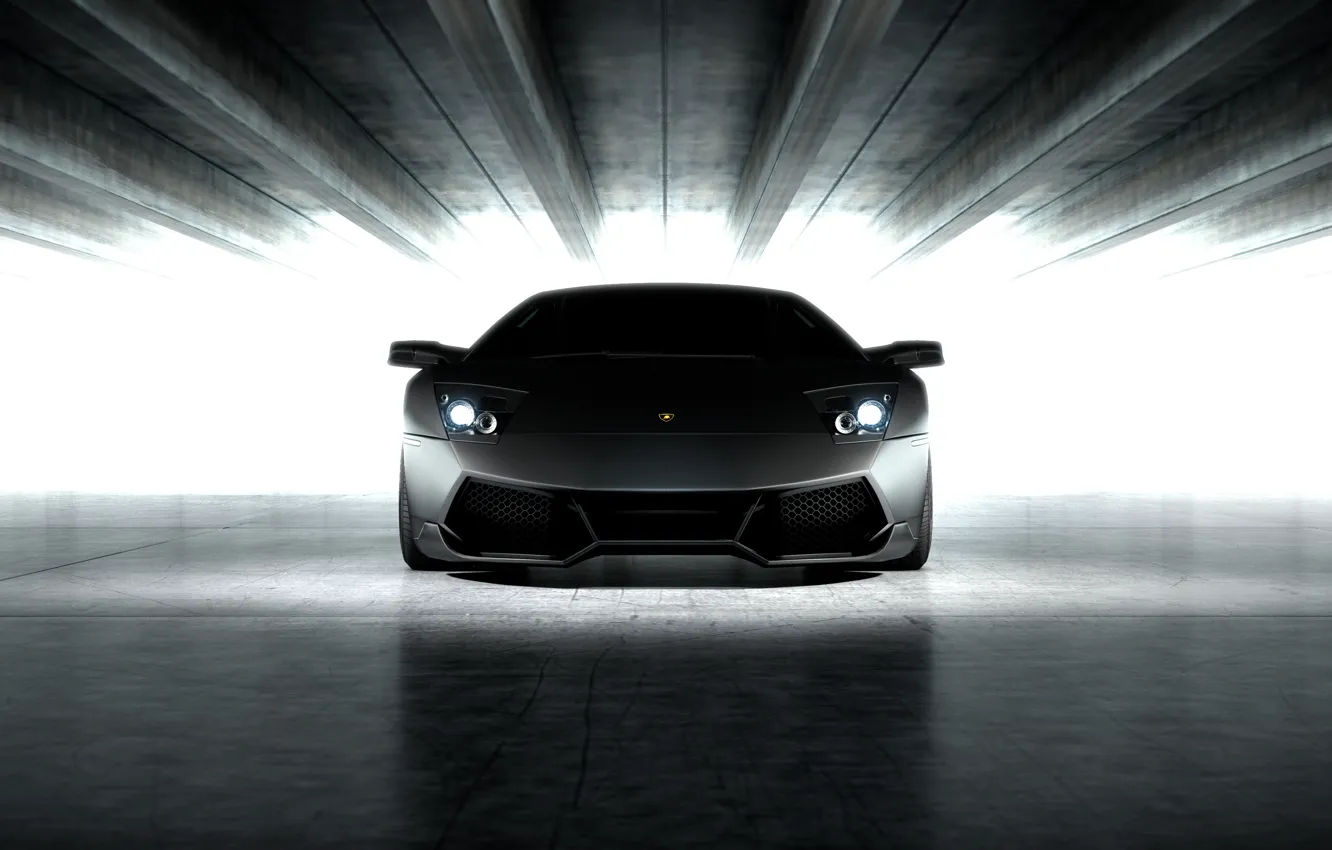 Photo wallpaper Lamborghini, Murcielago, the front, headlights, Lamborghini, Murcielago, matte black, black matte