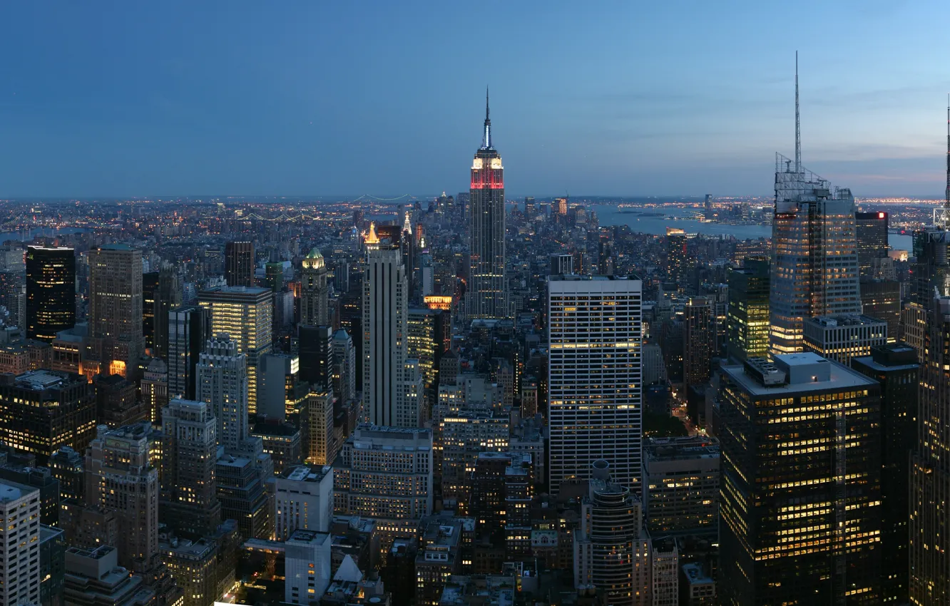 Photo wallpaper new york, empire state building, the city. panorama