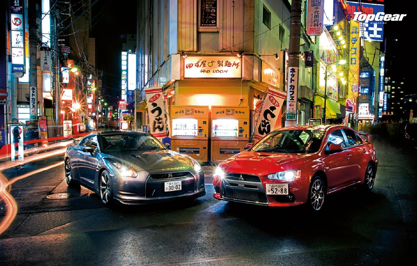 Photo wallpaper top gear, R35, Nissan GTR, Mitsubishi Lancer Evo, Jpan