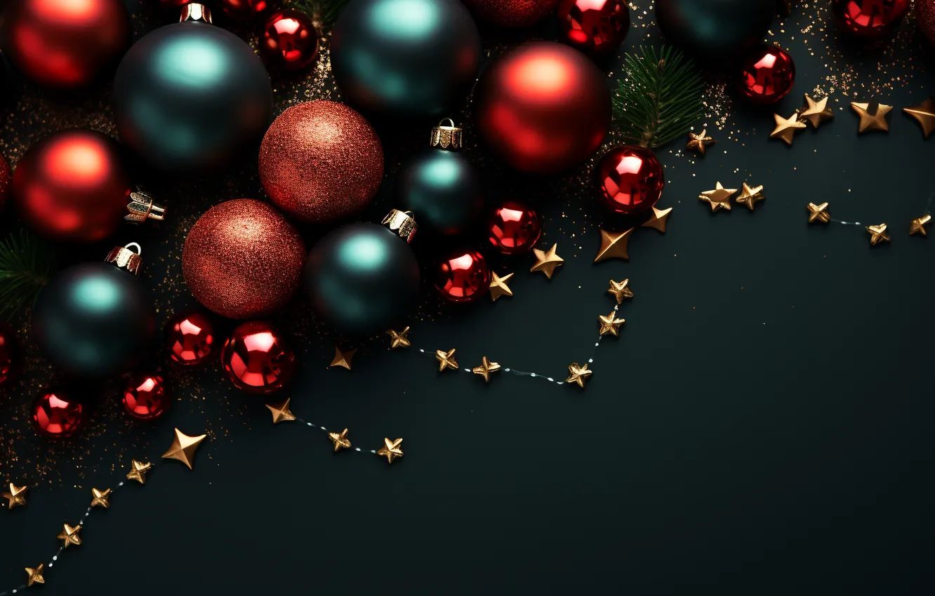 Photo wallpaper balls, the dark background, new year, Christmas, blue background, Christmas decorations, Christmas decorations, AI art