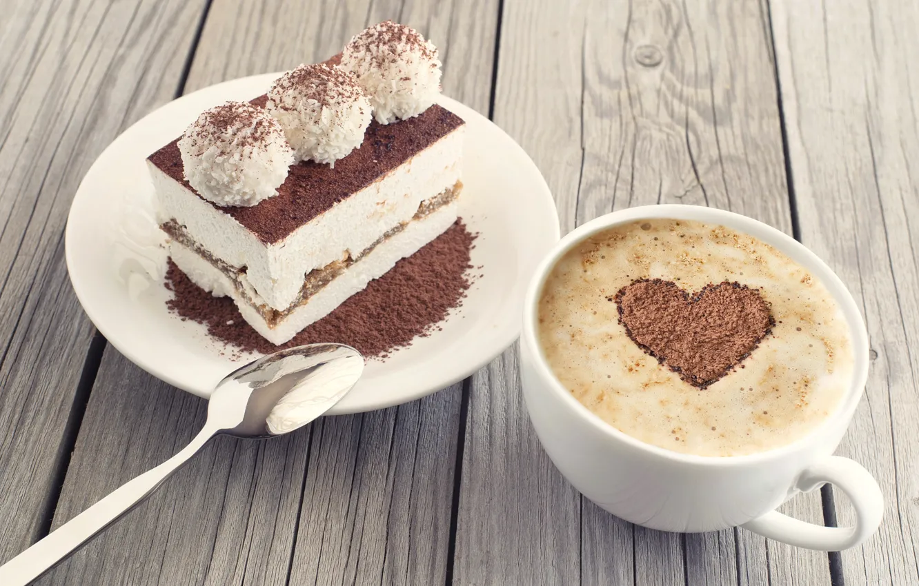 Photo wallpaper heart, coffee, candy, cake, cocoa