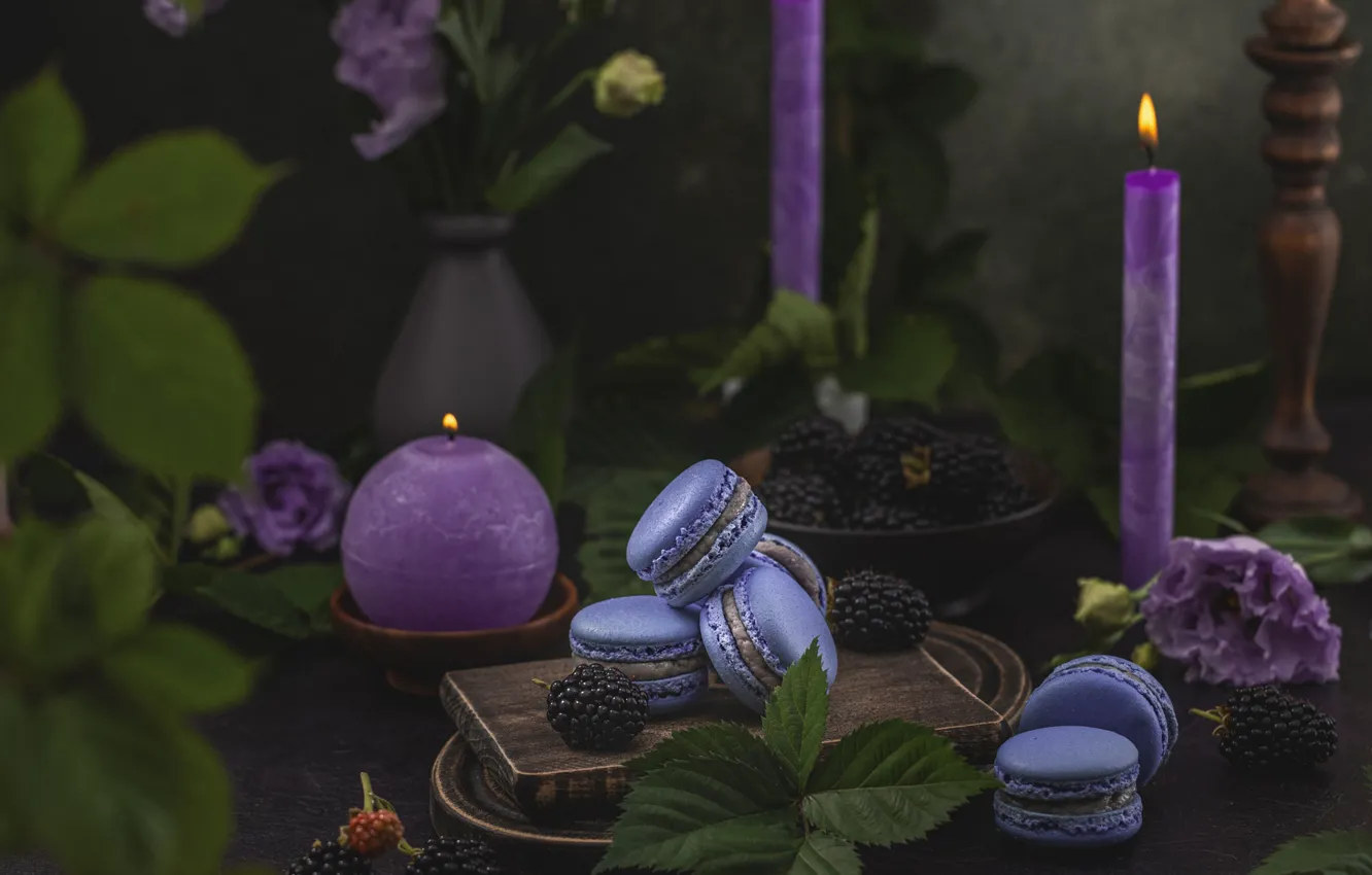 Photo wallpaper table, cookies, cake, macaroon