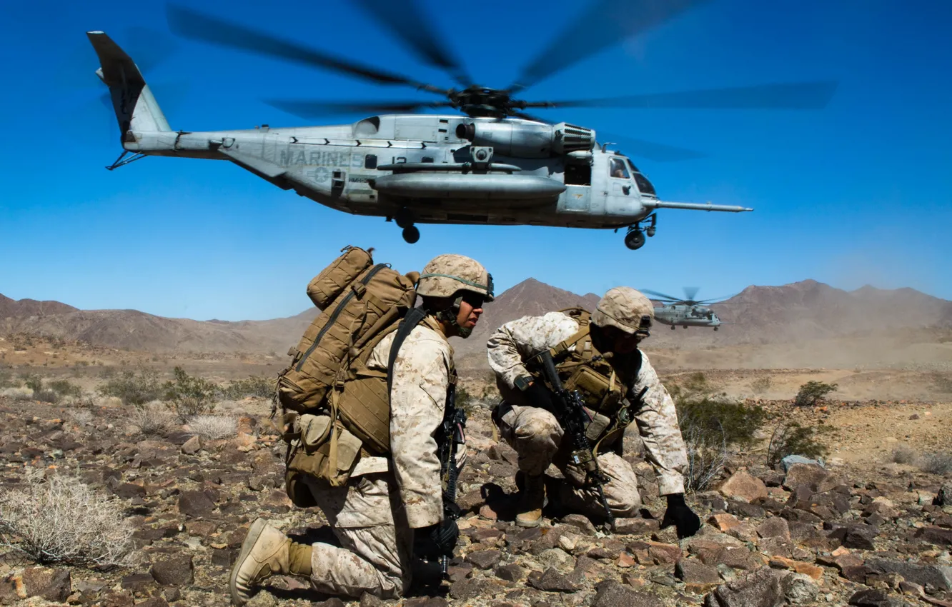 Photo wallpaper army, soldiers, helicopters