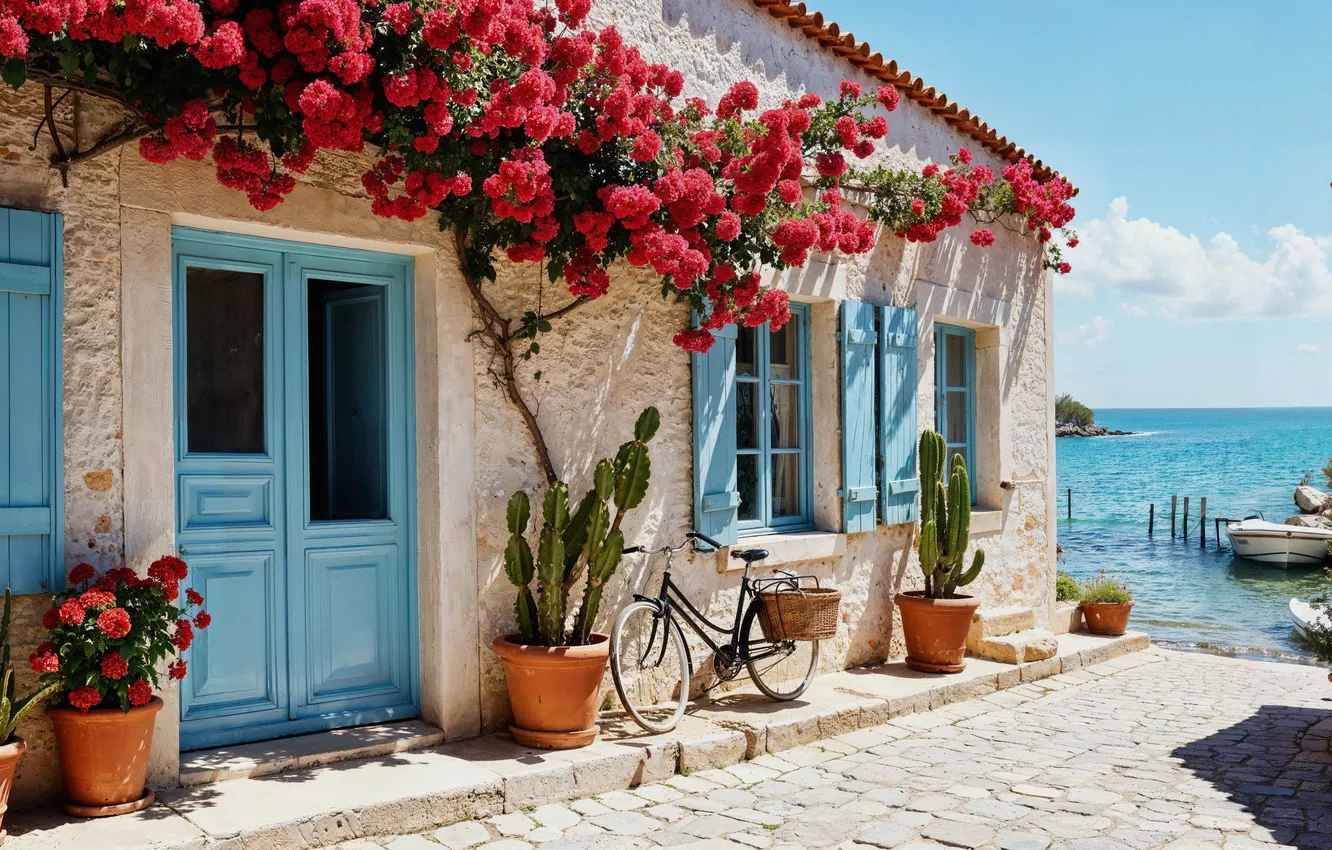 Photo wallpaper sea, beach, summer, stay, street, summer, house, holidays