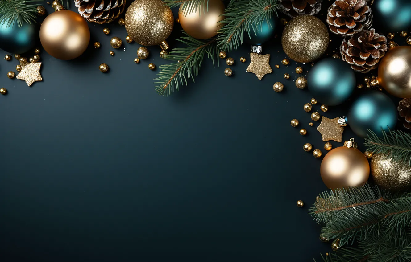 Photo wallpaper decoration, the dark background, balls, new year, Christmas, golden, black, Christmas
