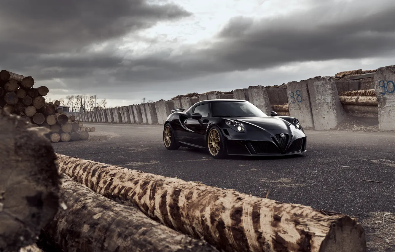 Photo wallpaper Alfa Romeo, black, Alfa Romeo 4C, Pogea Racing