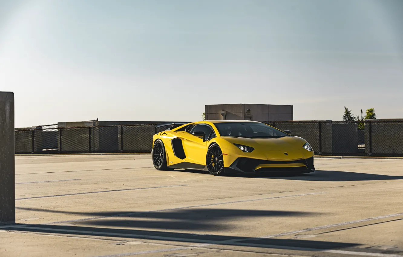 Photo wallpaper Black, Yellow, Aventador, LP750-4 SV