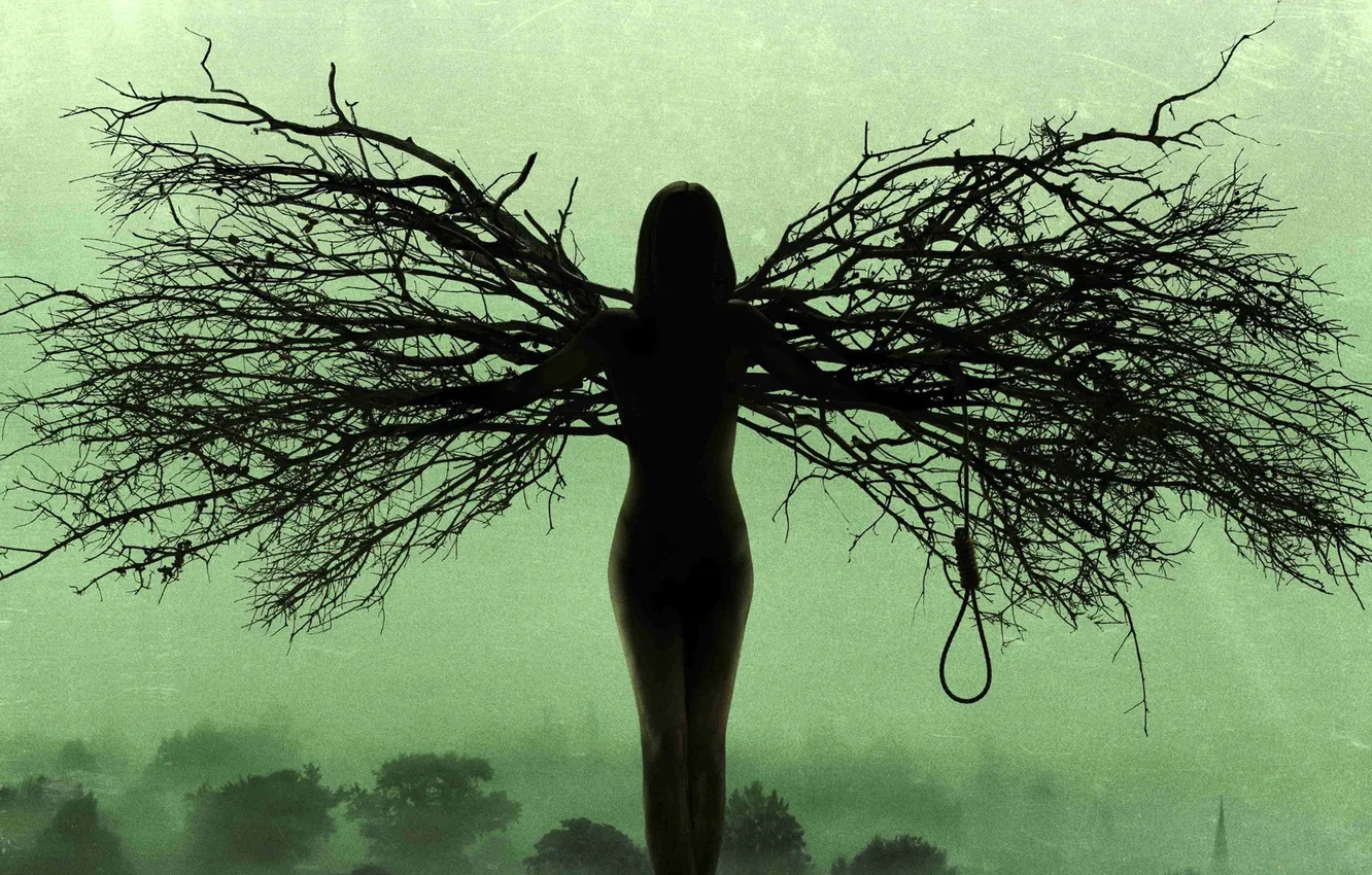 Photo wallpaper girl, branches, roots, silhouette, loop, salem, Salem