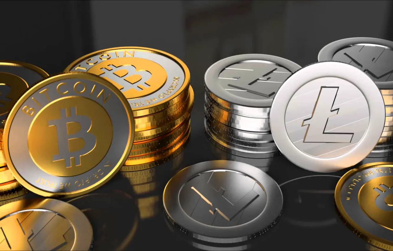 Photo wallpaper coins, fon, coins, bitcoin, btc, litecoin, ltc