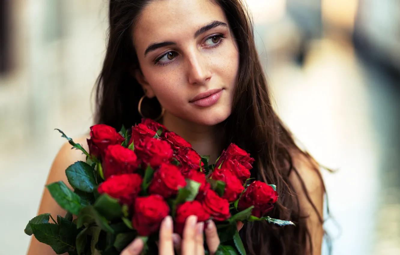 Photo wallpaper look, girl, flowers, face, roses, Marco Squassina, Clizia