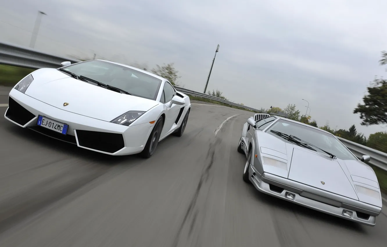Photo wallpaper road, Lamborghini, Gallardo, the front, and, supercars, Countach, Lamborghini
