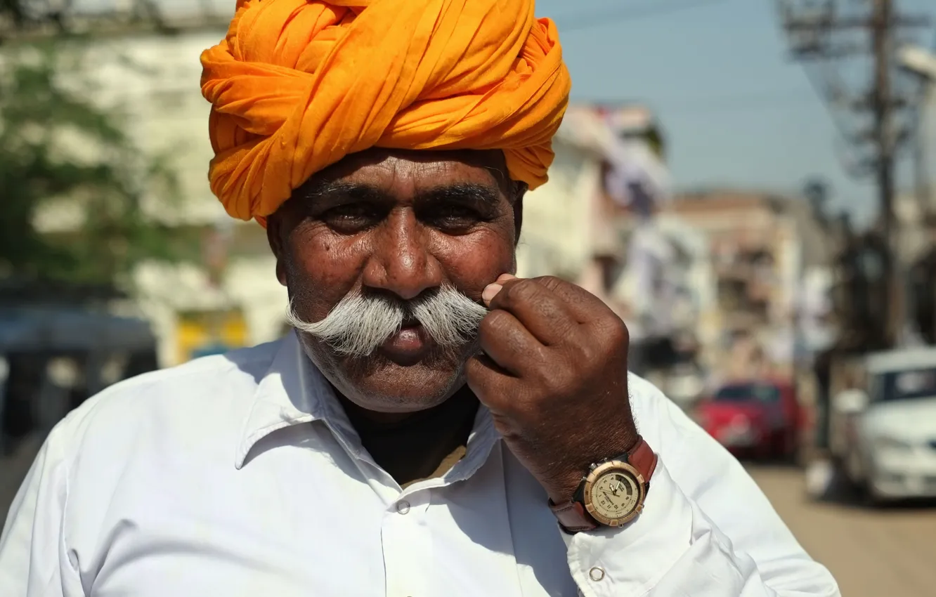 Photo wallpaper man, clock, mustache, turban