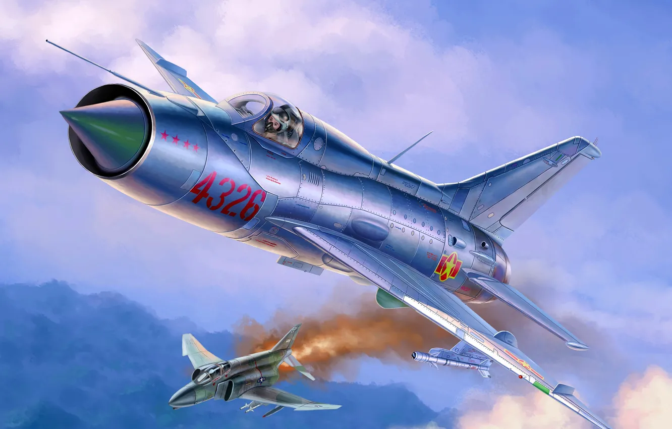 Photo wallpaper USAF, The MiG-21, F-4 Phantom II, The Vietnam war, Air force Vietnam, MiG-21PF