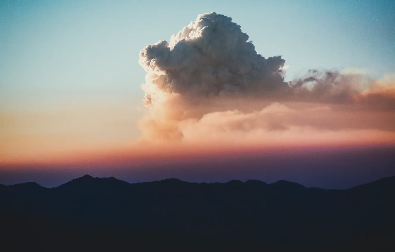 Photo wallpaper twilight, sunset, mountains, clouds, dusk, silhouettes