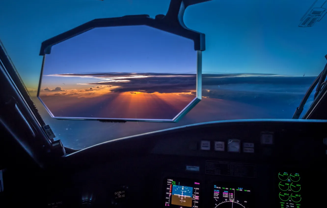 Photo wallpaper the sky, sunset, the plane