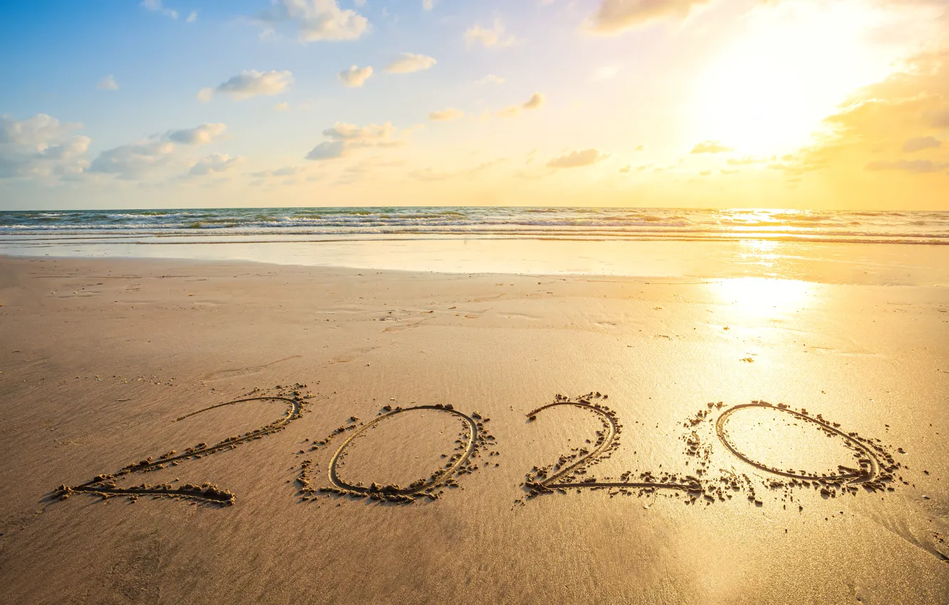 Photo wallpaper sand, sea, beach, New year, new year, happy, beach, sea