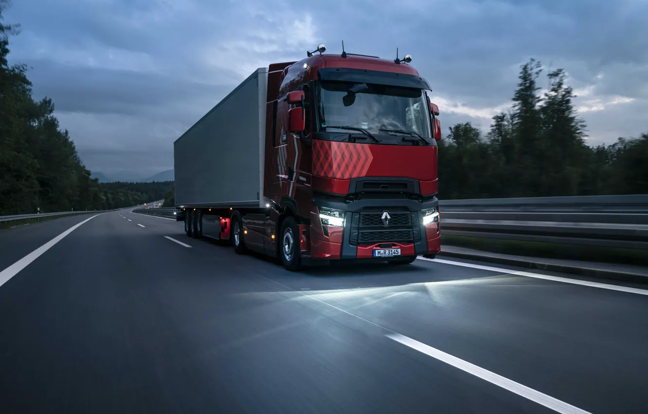 Photo wallpaper road, evening, 2022, Renault Trucks, T - High 520