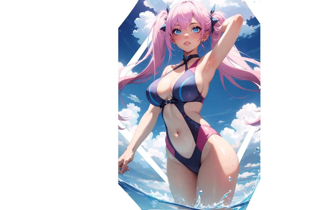 Photo wallpaper kawaii, girl, hot, sexy, wet, pink hair, sea, ocean