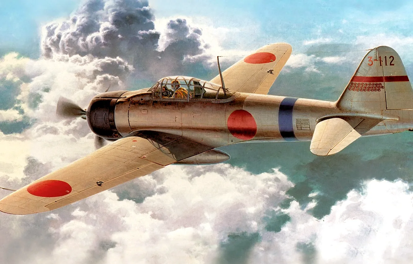 Photo wallpaper figure, art, Japanese, carrier-based fighter, WW2, (Type 0), Mitsubishi A6M2 Reisen