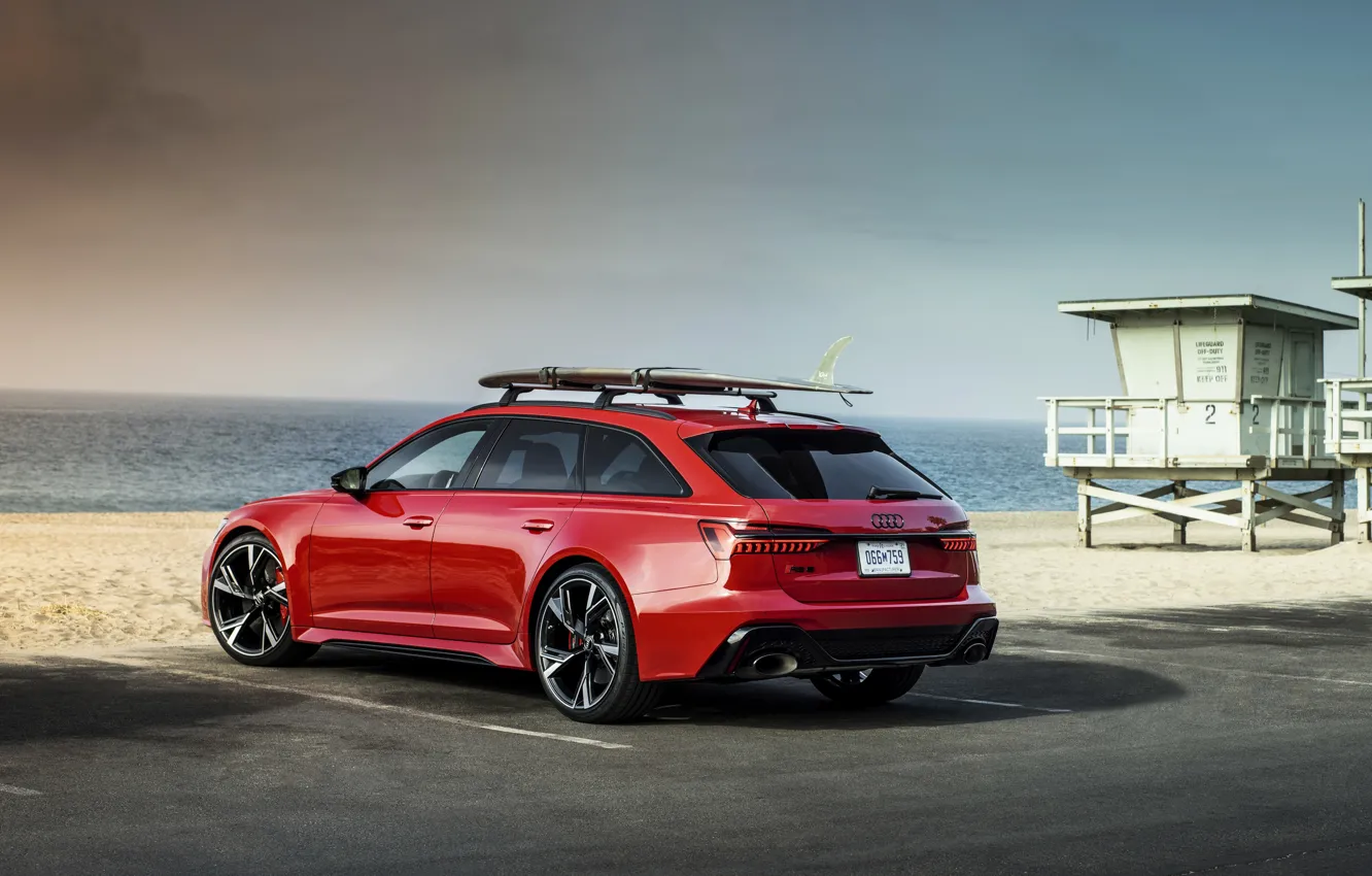 Photo wallpaper sand, beach, red, Audi, Parking, universal, RS 6, 2020
