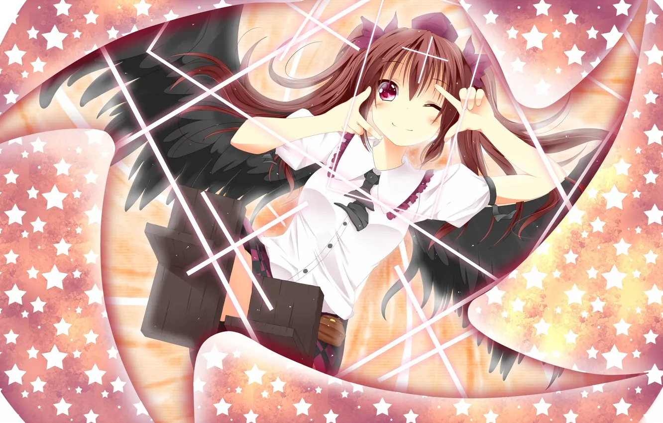 Photo wallpaper girl, stars, wings, touhou, anime, art, winks, yuzutei