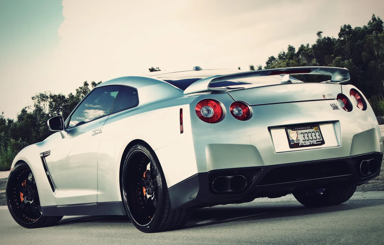 Photo wallpaper Auto, Trees, Forest, Tuning, GTR, Machine, Nissan