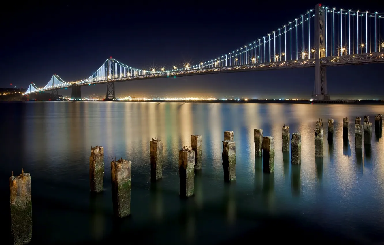 Photo wallpaper night, bridge, the city, lights, Marina, CA, San Francisco, USA
