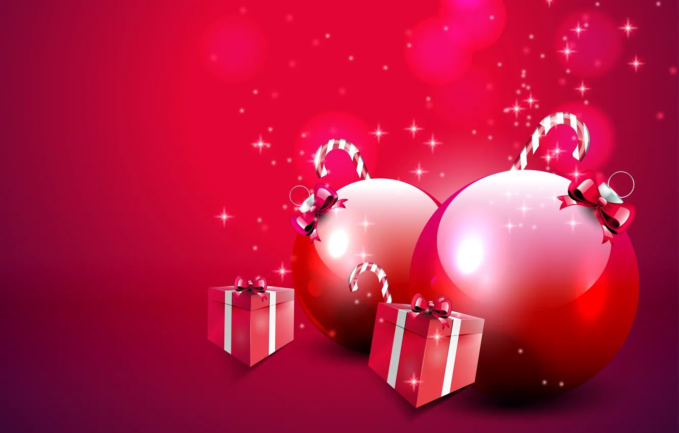 Photo wallpaper balls, gifts, lollipops, box, Christmas decorations