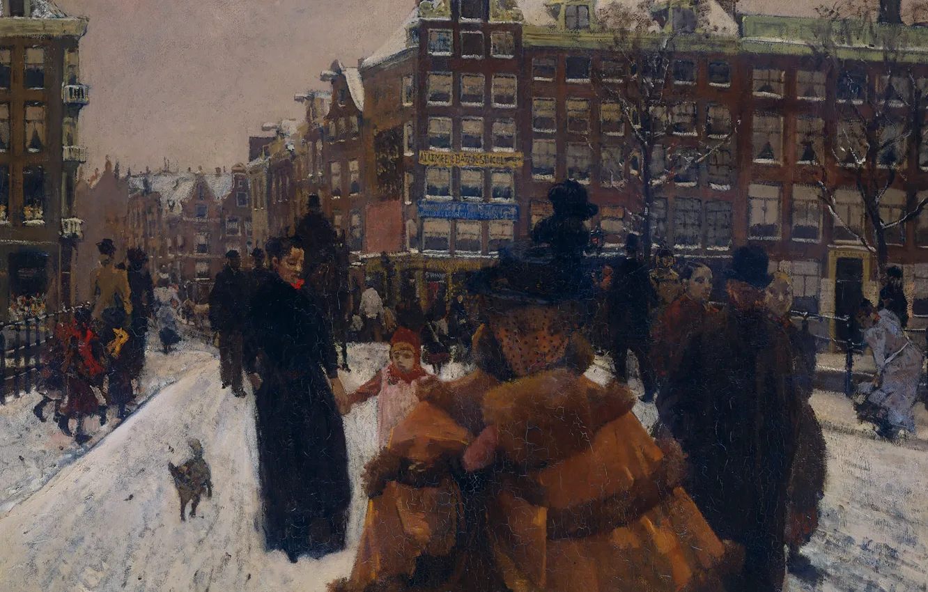 Photo wallpaper The Singel bridge on castle Street in Amsterdam, the urban landscape, picture, Georg Hendrik Breitner