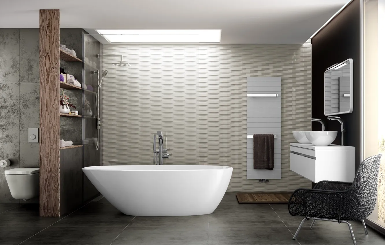 Photo wallpaper design, interior, chair, bath, the project, modern, bathroom
