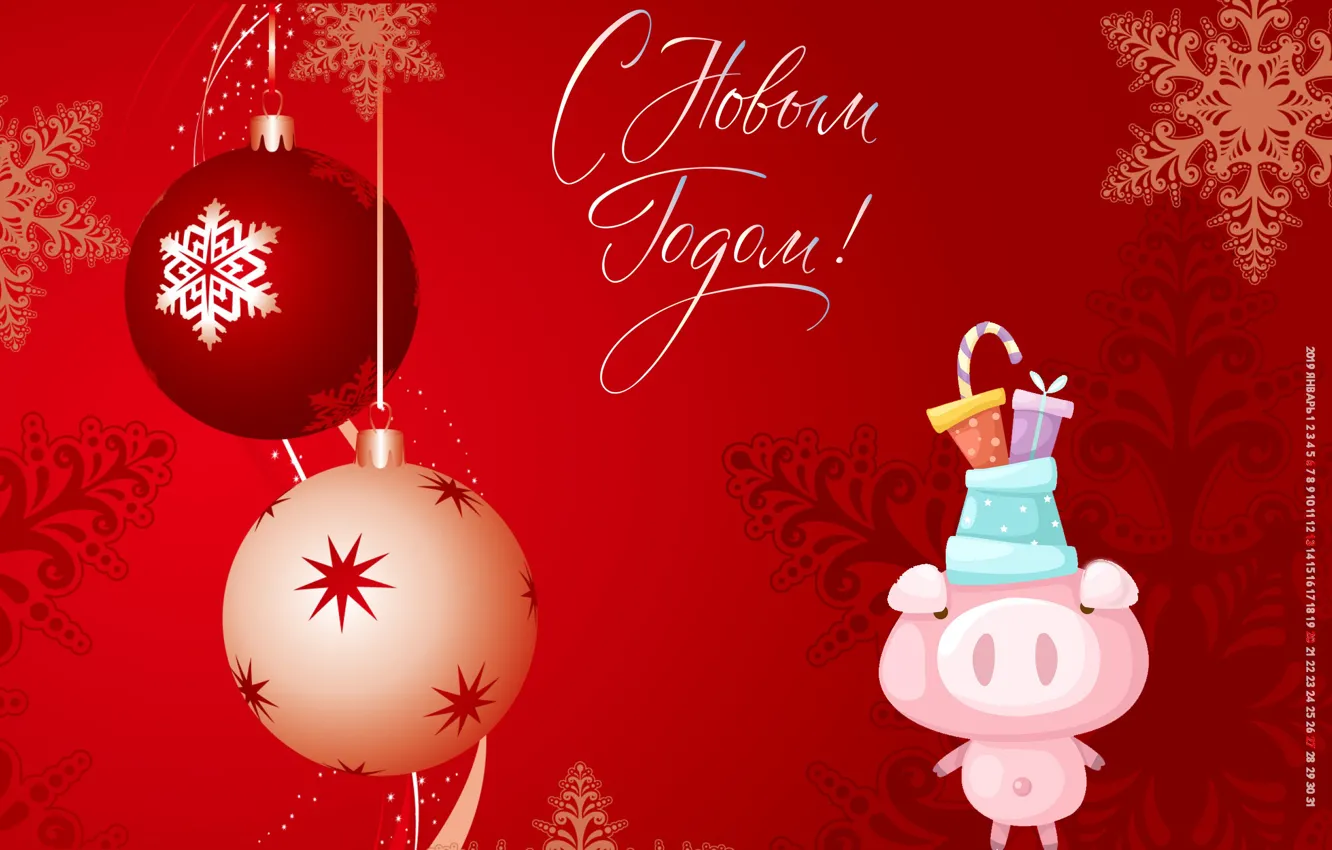 Photo wallpaper background, calendar, pig, 2019, ball toy