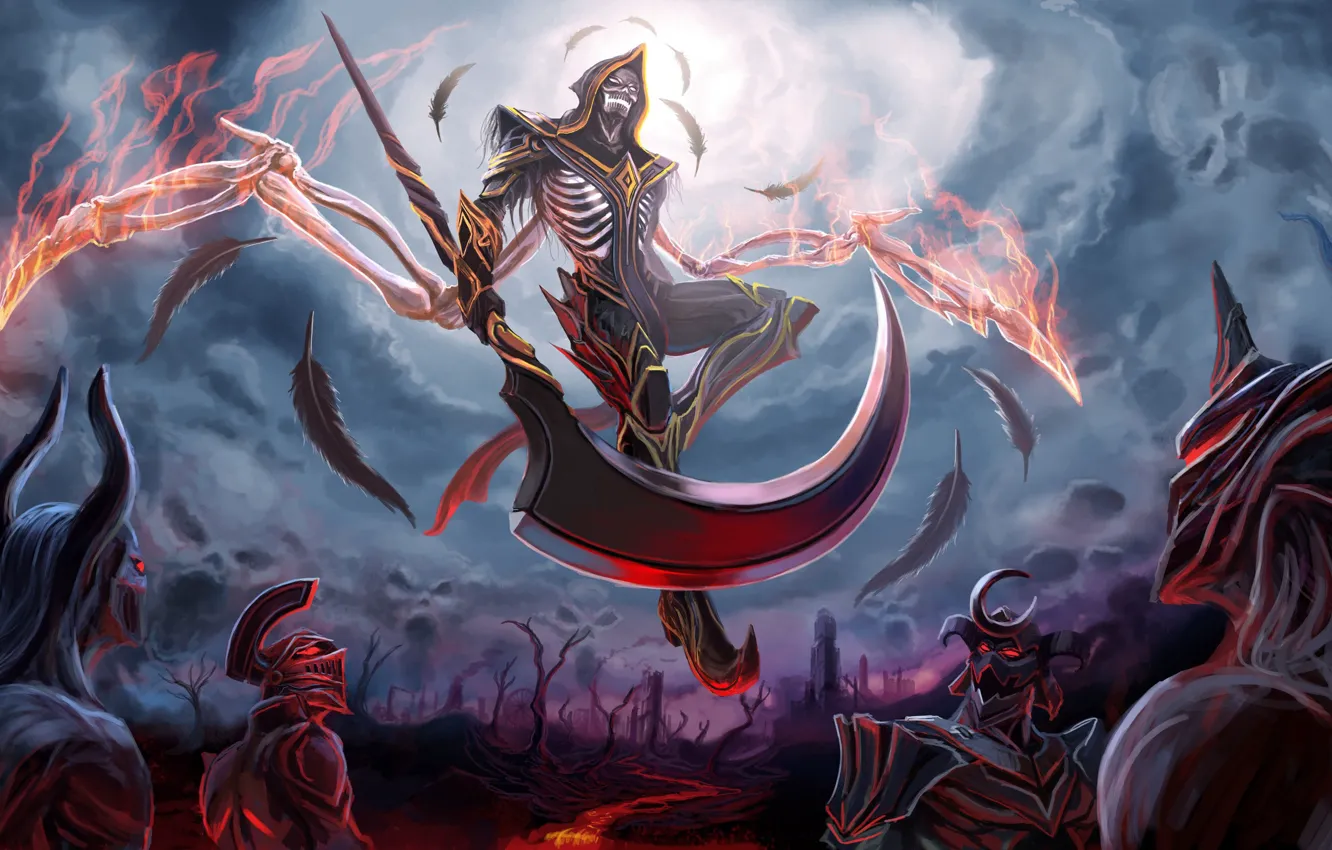 Photo wallpaper night, death, horns, braid, undead