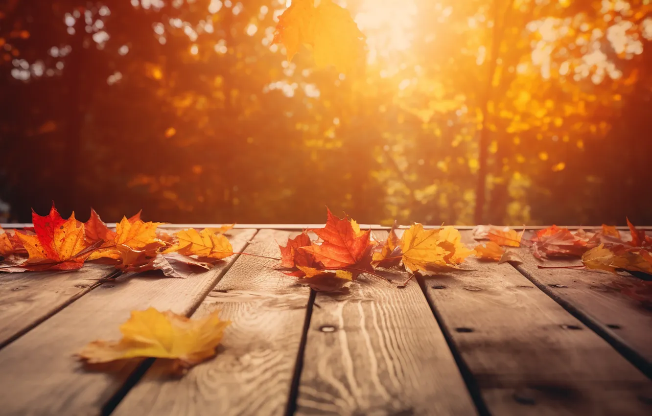 Photo wallpaper autumn, leaves, trees, colorful, wood, autumn, leaves