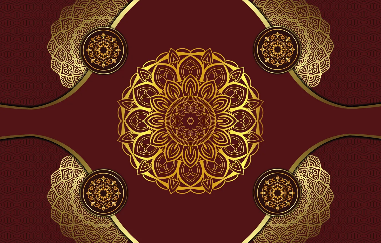 Photo wallpaper red, golden, design, patterns