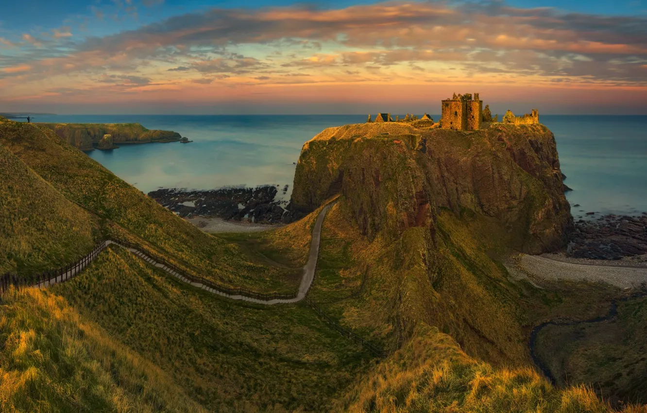 Photo wallpaper landscape, Scotland, castle, Dunnottar