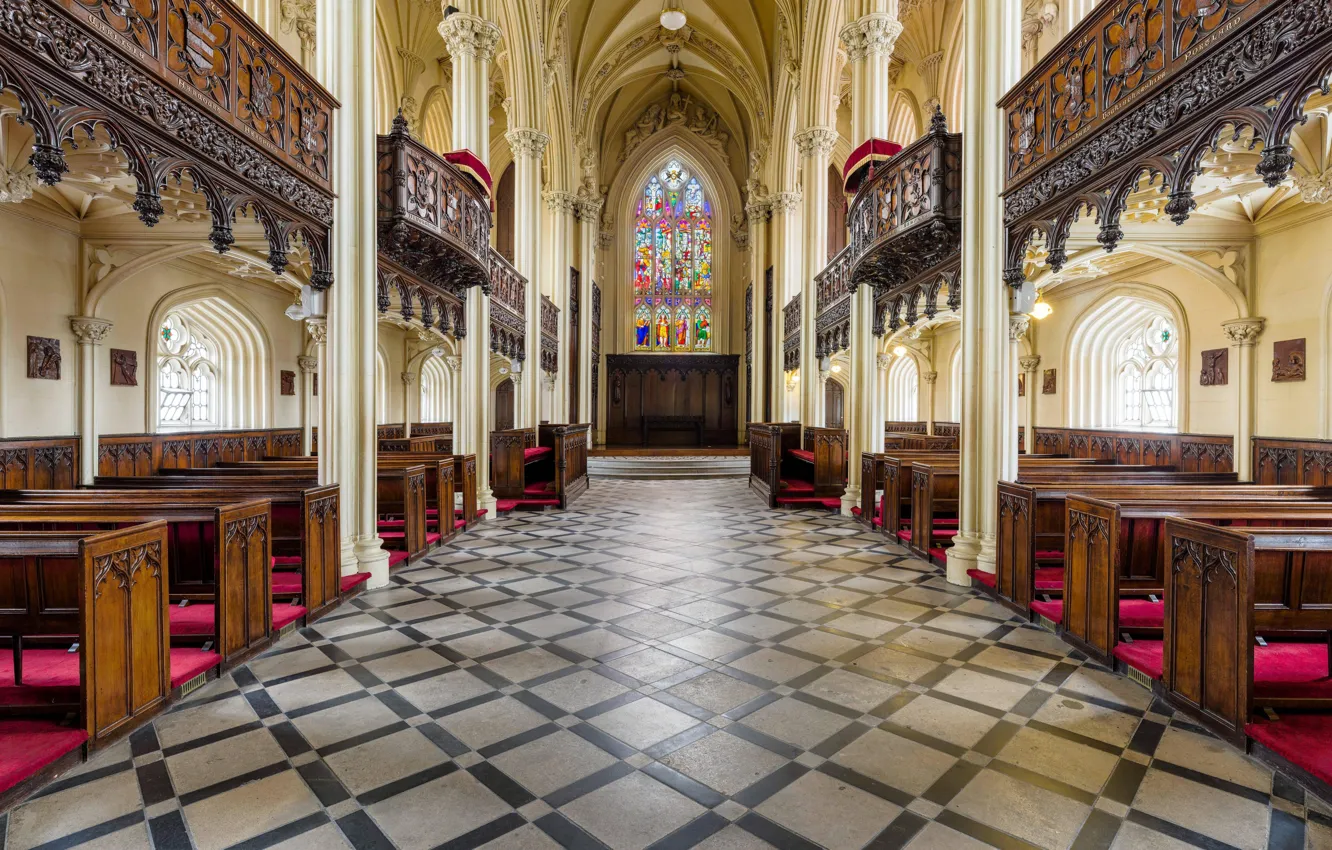 Photo wallpaper Church, Cathedral, the altar, bench, the nave