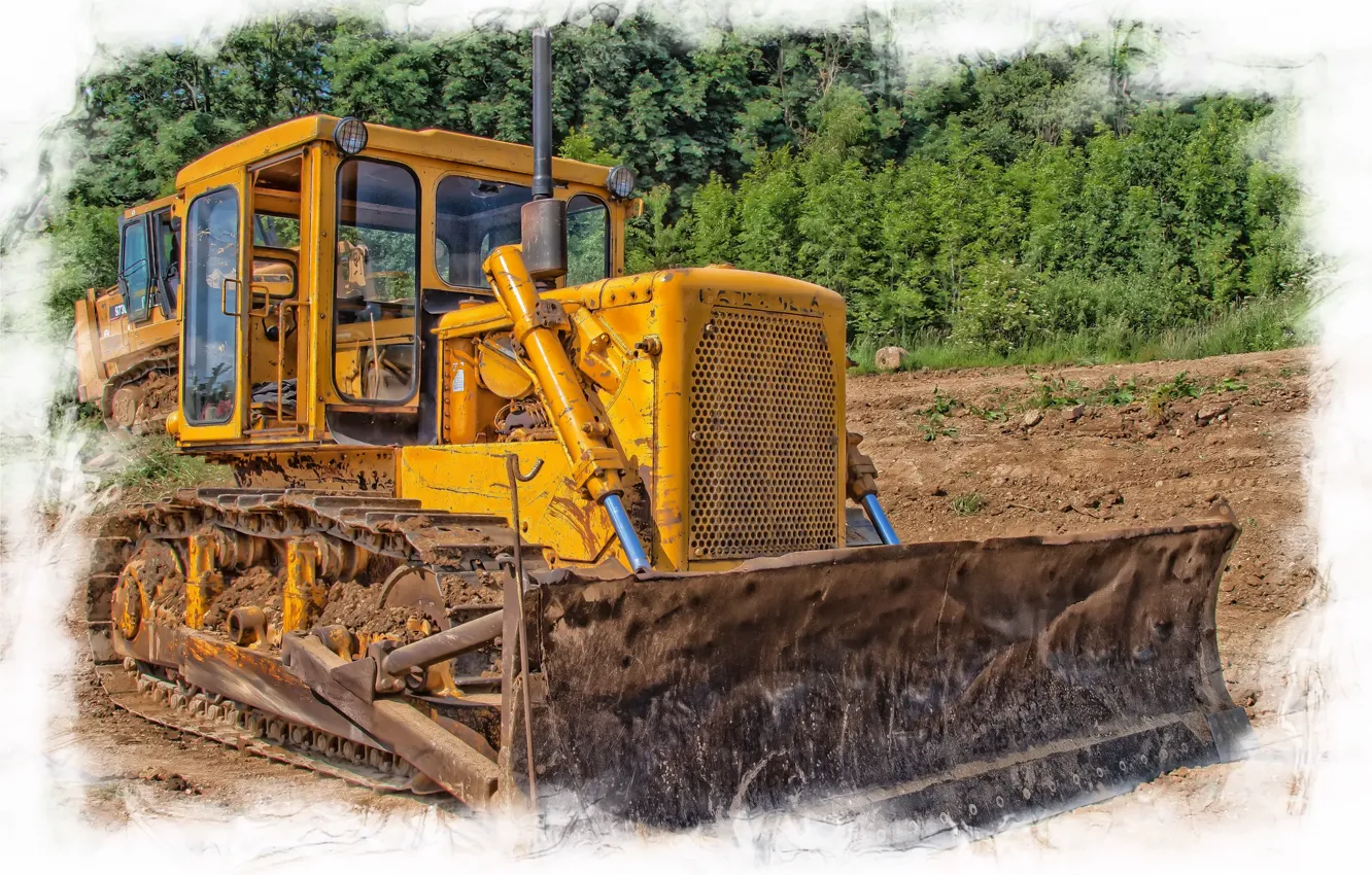 Photo wallpaper field, technique, crawler, tractor