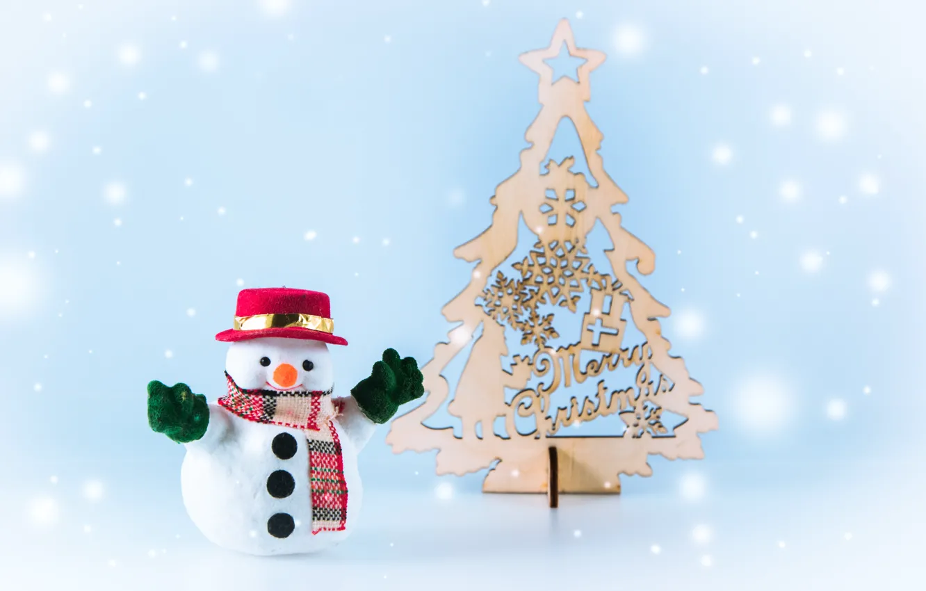 Photo wallpaper winter, snow, snowflakes, new year, Christmas, snowman, Christmas, winter