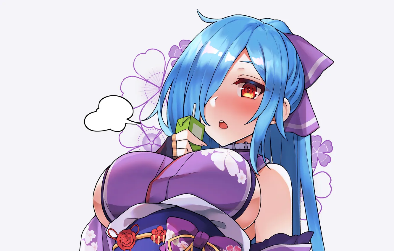 Photo wallpaper girl, sexy, cleavage, long hair, dress, boobs, anime, flowers