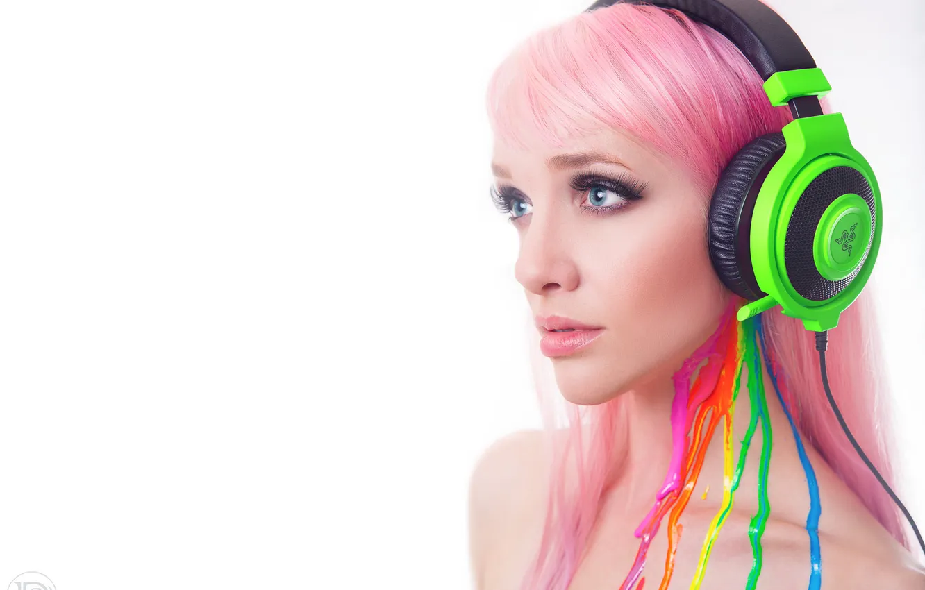 Photo wallpaper girl, music, headphones