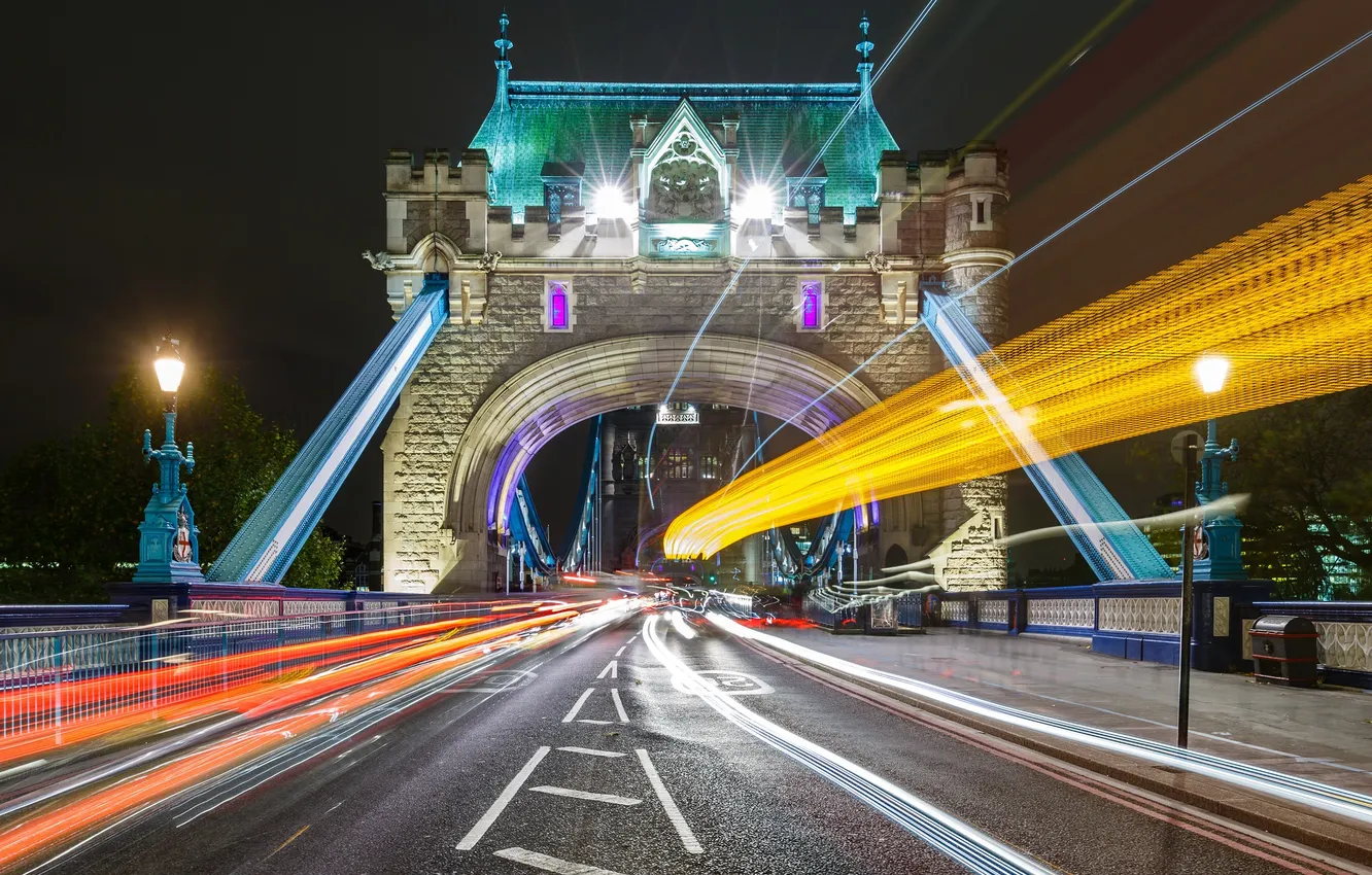 Photo wallpaper bridge, lights, England, London, Tower Bridge