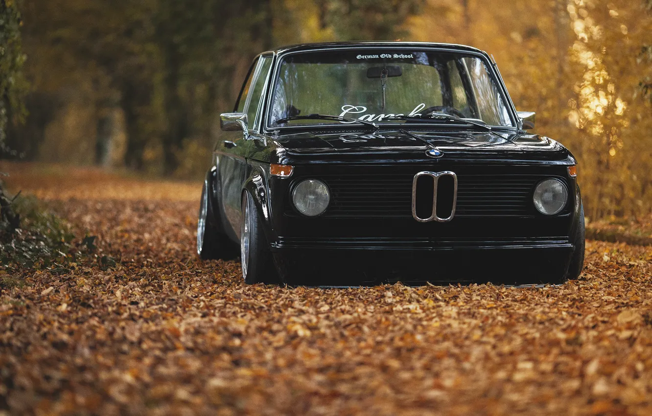 Photo wallpaper autumn, foliage, BMW, black, oldschool