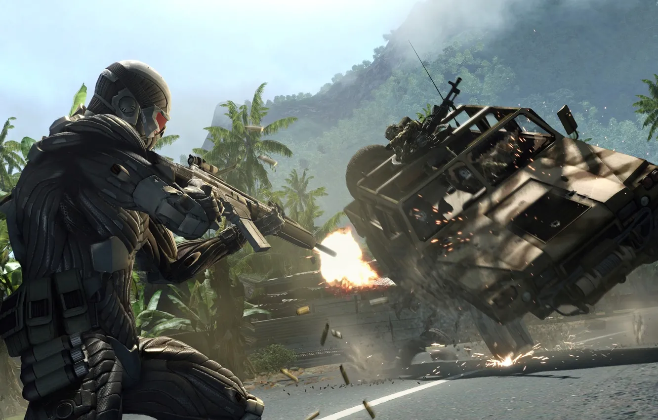 Photo wallpaper machine, weapons, soldiers, Crysis, sleeve