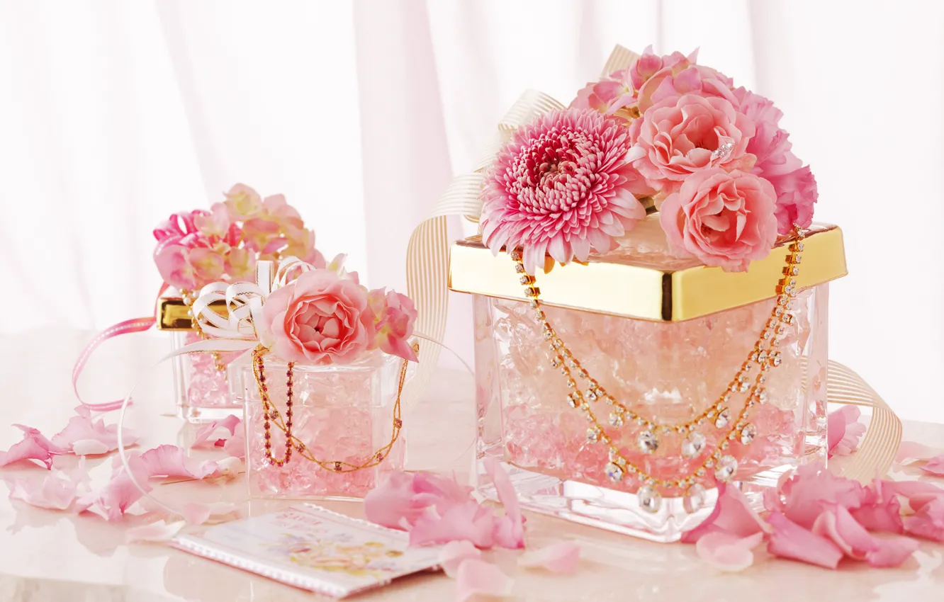 Photo wallpaper decoration, flowers, tape, pink
