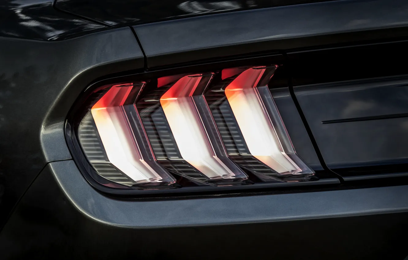 Photo wallpaper Ford, headlight, convertible, 2018, feed, dark gray, Mustang GT 5.0 Convertible
