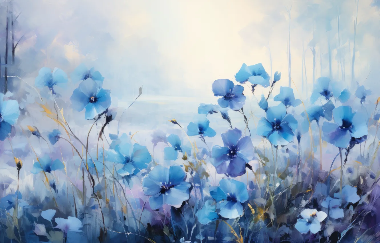 Photo wallpaper flowers, blue, nature, blue, spring, painting, Pansy, flowerbed